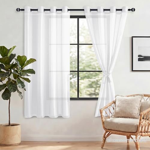 DWCN Sheer Voile gardin transparent med öljetter 2 stycken öljettskynke för vardagsrum, babyrum, sovrum, vit, 160 x 140 cm (H B), 6976667700635