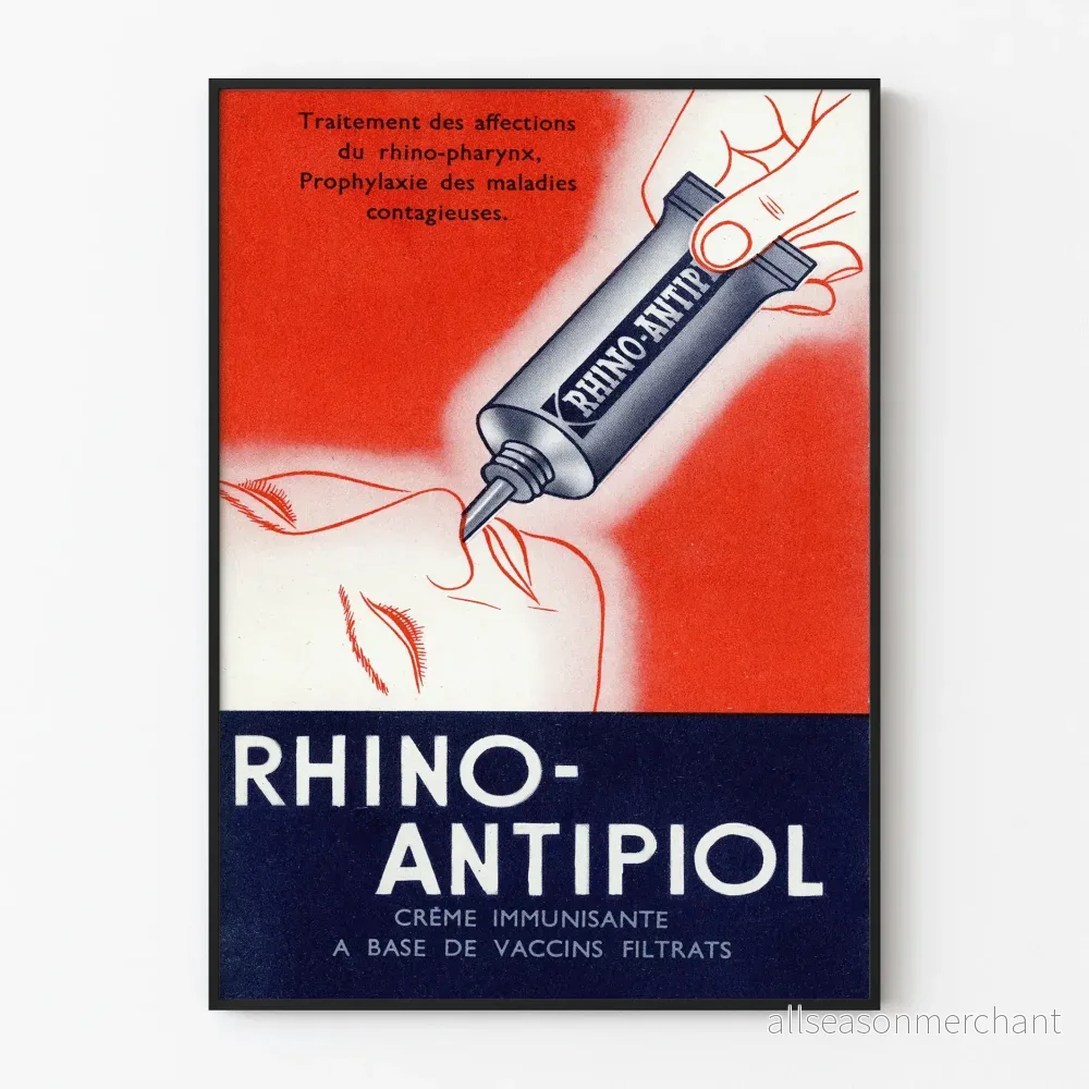 Vintageposter Rhino-Antipiol Behandling av Rhino-farynxens sjukdomar