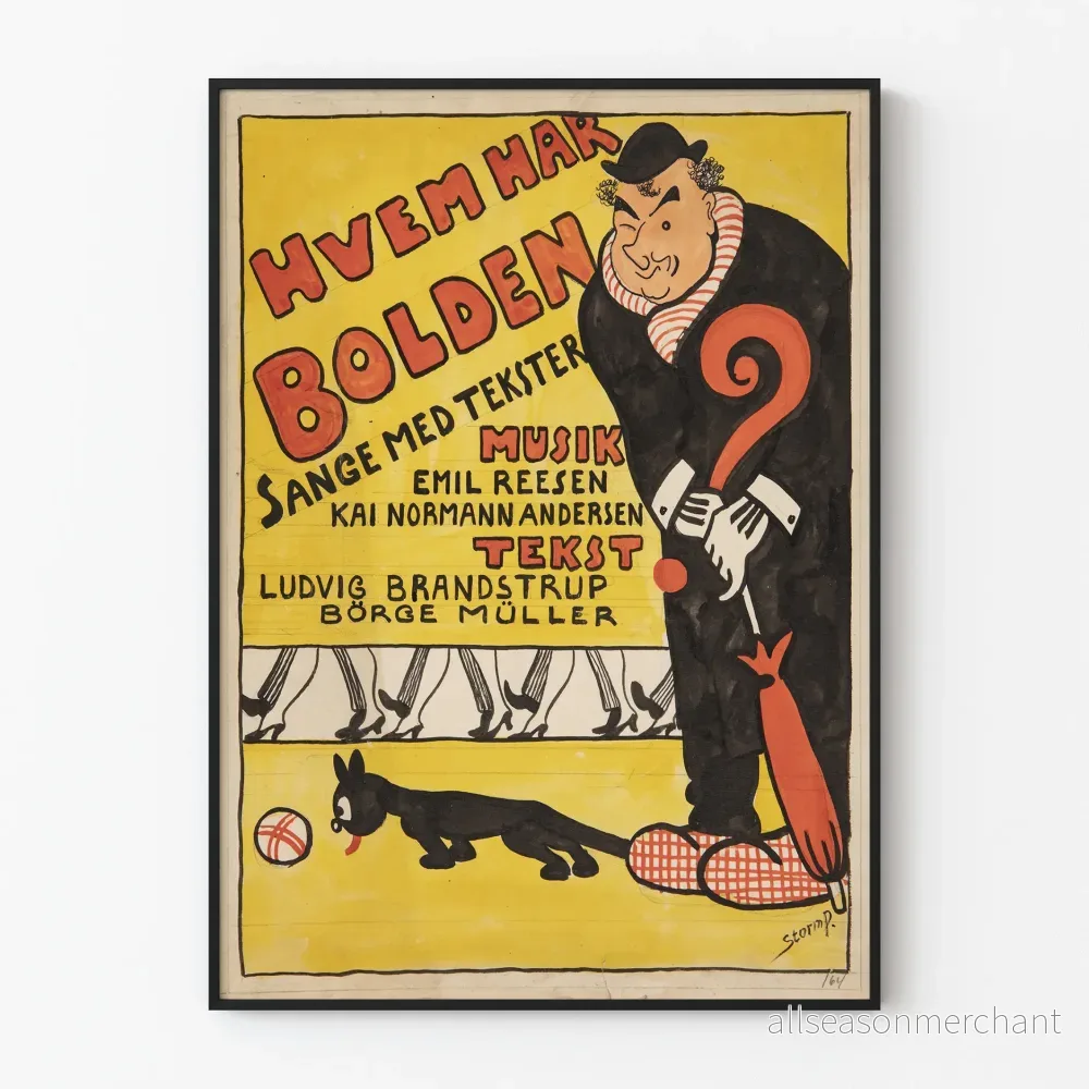 Vintage karikatyrhumoristisk poster med karaktär och svart katt