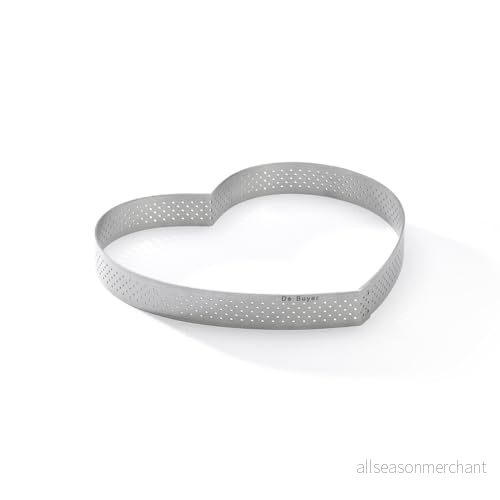 DE BUYER PERFORATED TART RING, hjärta, i rostfritt stål, 0,75 tum hög O 7 tum, silver 3011243099529