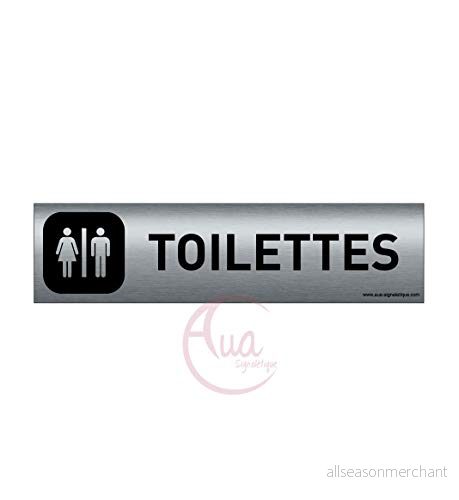 AUA SIGNALETIQUE tryckt aluminiumskylt AluSign DARK 200 x 50 mm dubbelsidig självhäftande på baksidan (toalett H/F) 3666180037198