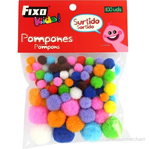 Fixo Kids Kit med 100 små pompoms Blandade färger och storlekar Diameter från 0,7 cm till 2 Hantverksmaterial för skolaktiviteter barn 8413623802807