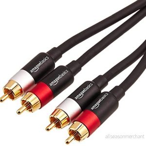 Amazon Basics 2 RCA ljudkabel för förstärkare, aktiva högtalare eller subwoofer med guldpläterade kontakter, 4,57 m, svart 841710132113