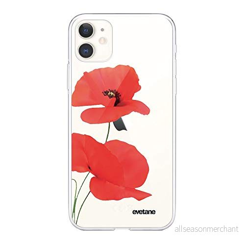 Evetane Silikonskal kompatibelt iPhone 11 360 fullt skydd, tunt och genomskinligt främre bakre fodral höghållfast vallmo 3662219488573