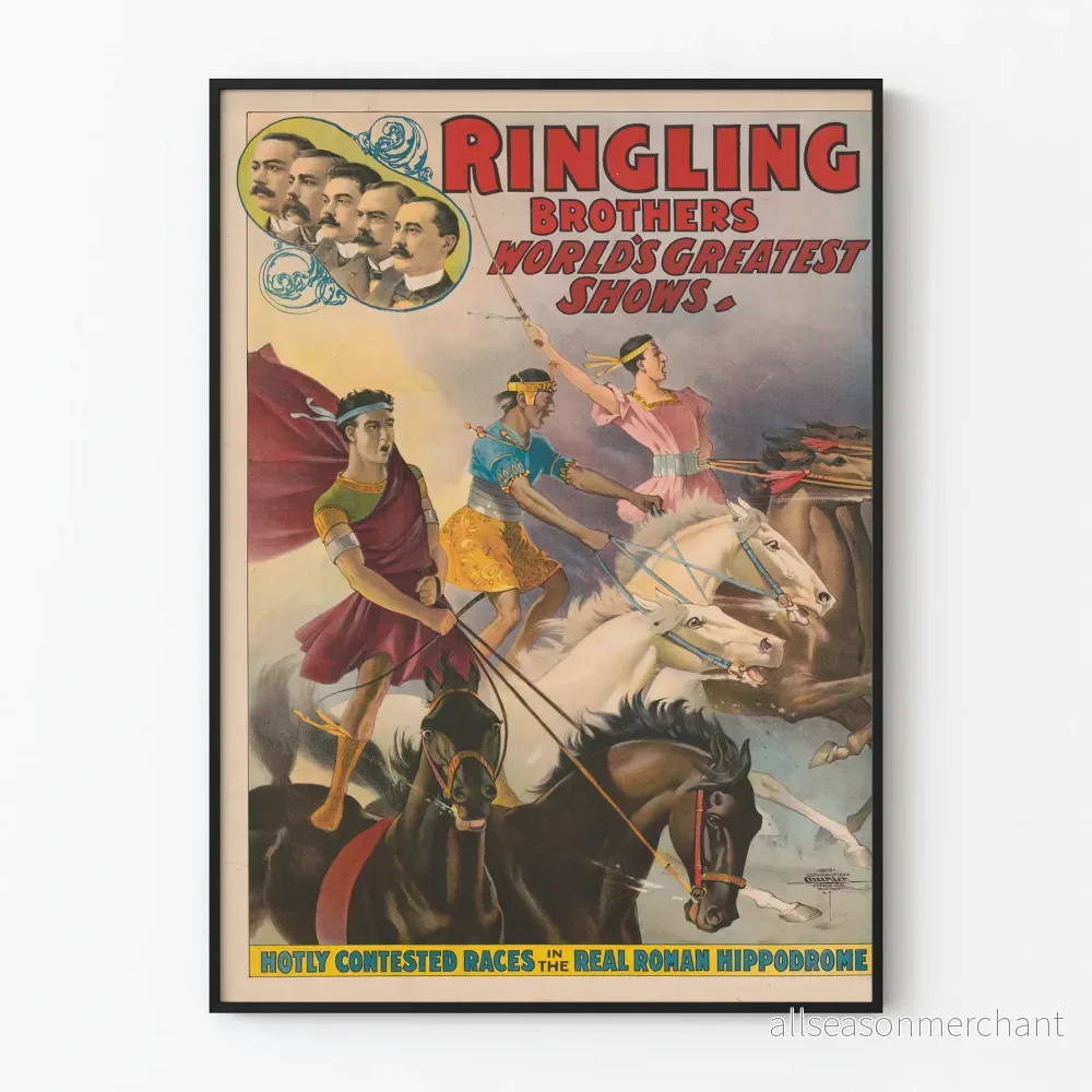 Vintageposter Ringling Brothers kurser hippodrom romersk