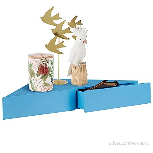 BAKAJI Vägghylla med dubbel låda hängande hörn vägg hörnhylla trä MDF modern design skandinavisk storlek 60 x 43 8 cm heminredning (blå) 8055205794515