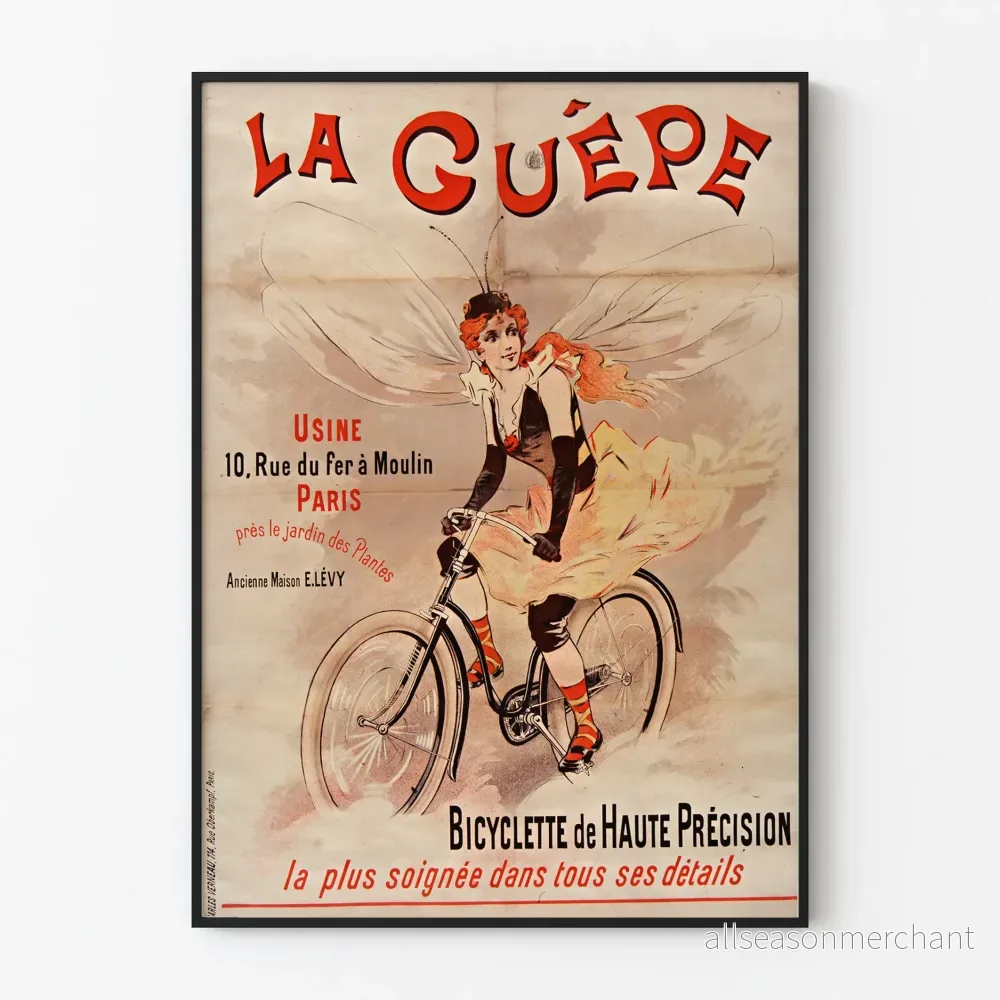 Vintageposter La Guêpe - Väggdekoration med gammal cykel