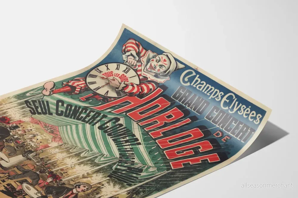 Vintageposter för Stora Konserten vid Klockan på Champs-Élysées
