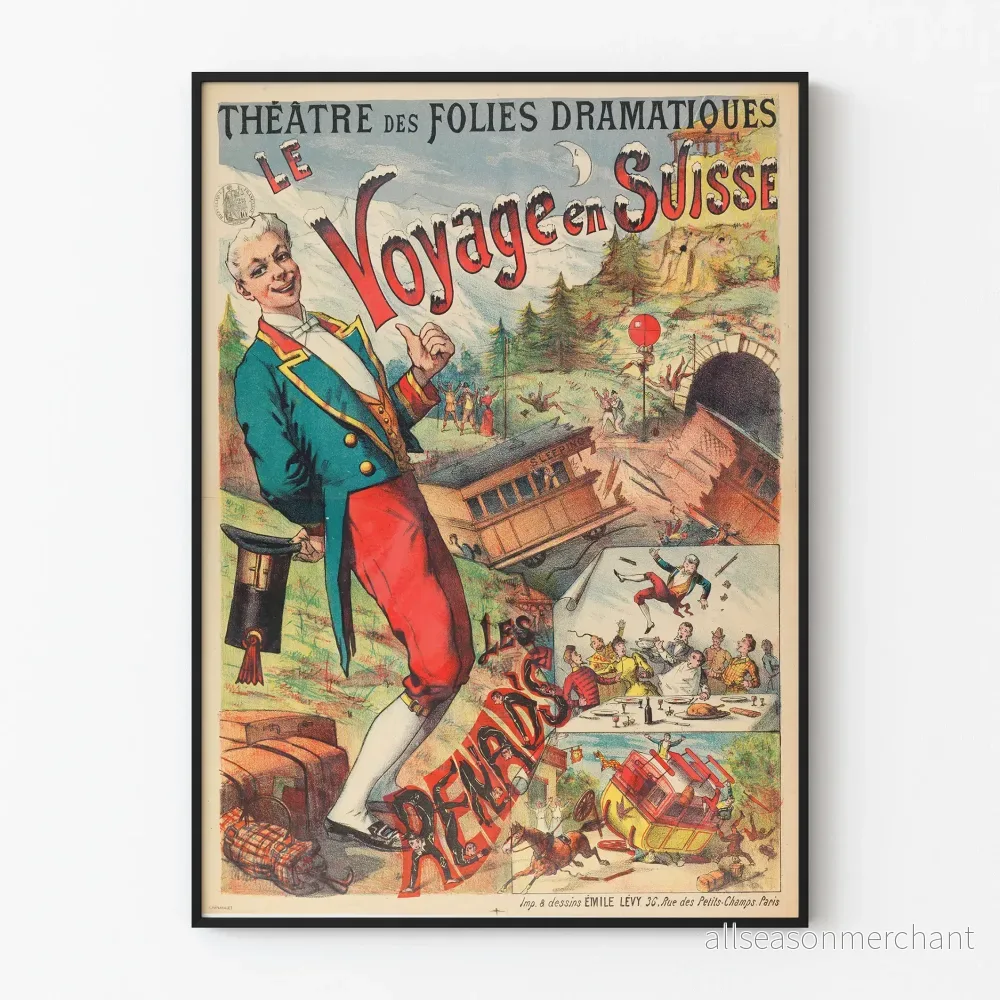 Vintageposter från Théâtre des Folies Dramatiques - Resan till Schweiz