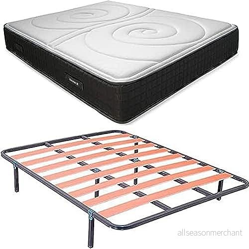 Duérmete Online Set med viskoelastisk Duo reversibel madrass 25cm höjd Vinter/Sommar Ansikte + Basic Bed Base uppsättning ben 150x190 8445355001845