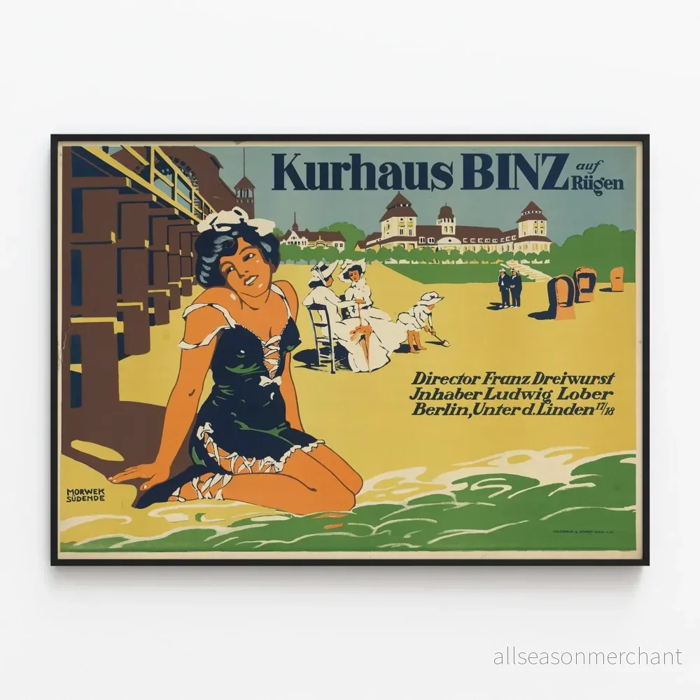 Vintageposter Kurhaus Binz auf Rügen – Retro väggdekoration