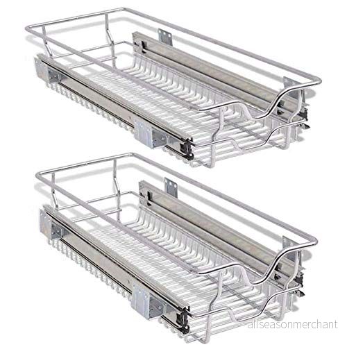 BAKAJI Teleskopisk låda för köksmöbler Avtagbar förvaringskorg Platsbesparande Rostfritt stålskena Åtgärder 30 cm Set om 2 enheter 8057711883479