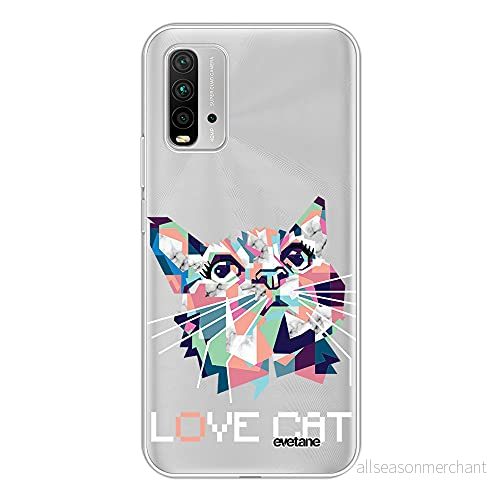 Evetane kompatibel med Xiaomi Redmi 9T 360 heltäckande framsida resistent fint skydd starkt fodral transparent katt pixlar trendigt mönster 3616720298879