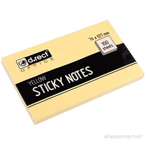 D.RECT självhäftande lappar 76 x 127 mm Sticky Notes anteckningsblock för kontor hus 100 ark gul 5902308723894