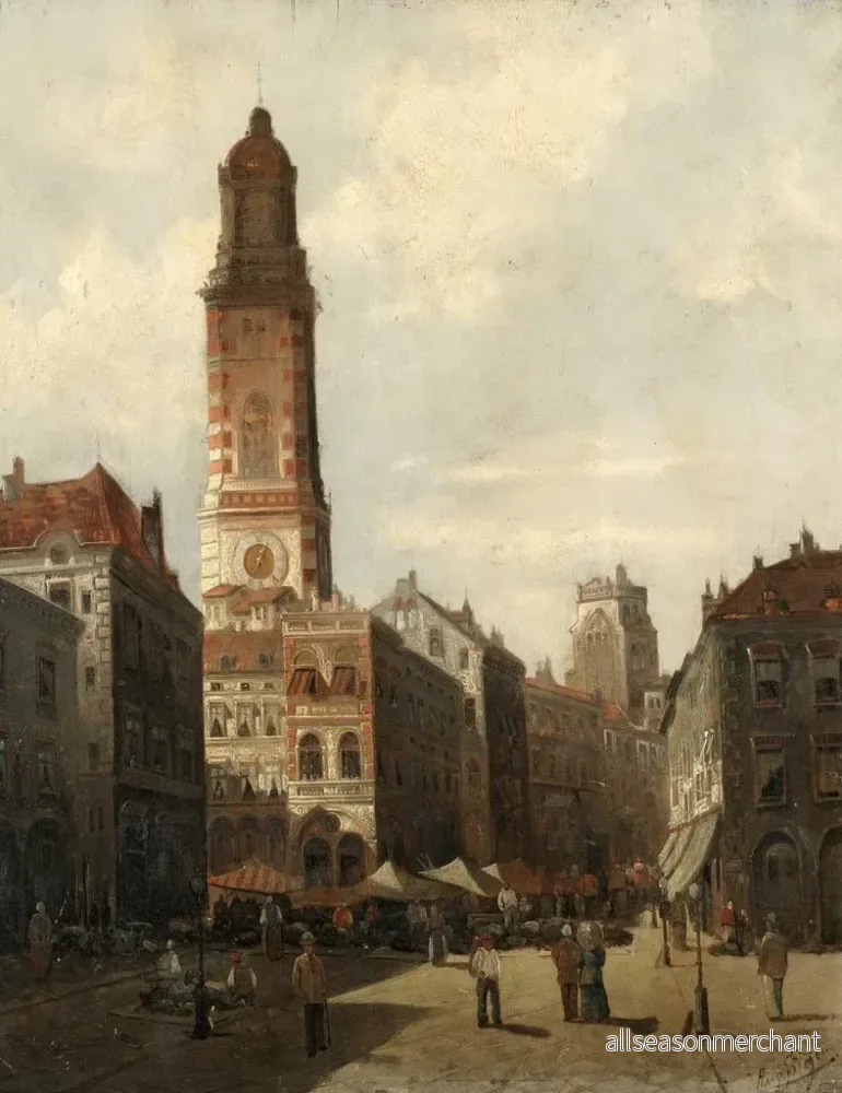 Målning En marknad på gatan - August von Siegen | Konsttryck - Bild 2