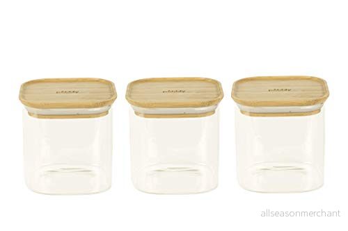 Pebbly Uppsättning av 3 kvadratiska glasbehållare med bambumock 800 ml, borosilikatglas, bambu, silikon, natural, 11 x cm 3760132814230