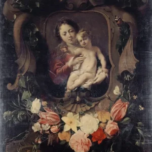 Målning Vierge à l'enfant dans une couronne de fleurs - Daniel Seghers | Konsttryck - Bild 2