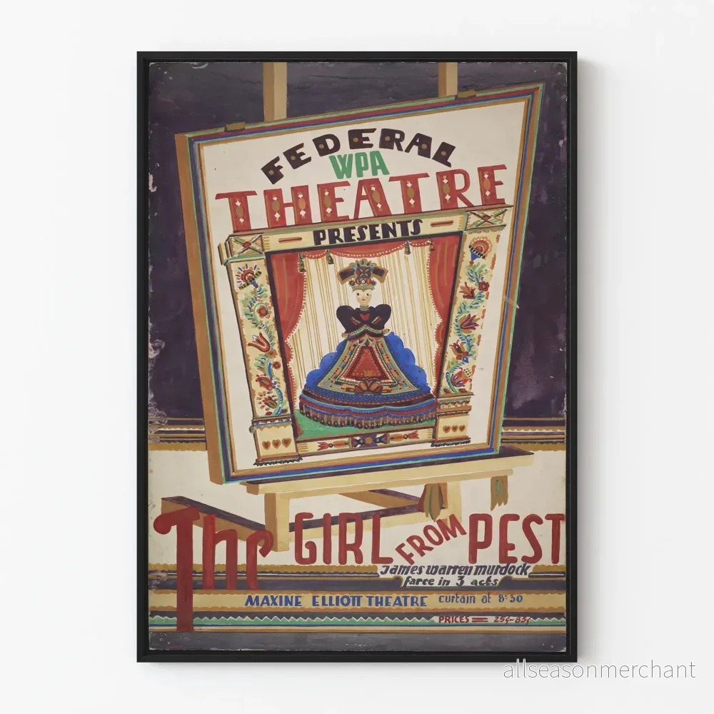Vintageposter "The Girl from Pest" för väggdekoration teater