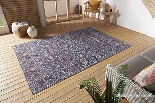 Nouristan Sues in och utomhus orientalisk matta kort lugg vintage använd look tvättbar väderbeständig UV resistent för balkong, terrass, trädgård, vardagsrum grå flerfärgad, 155 x 4262377773154