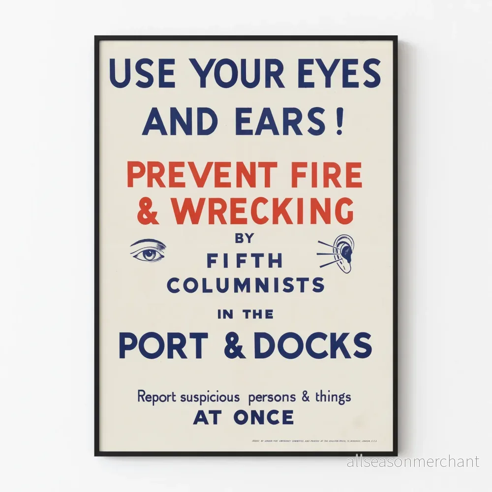 Vintageposter Use Your Eyes and Ears för brandförebyggande