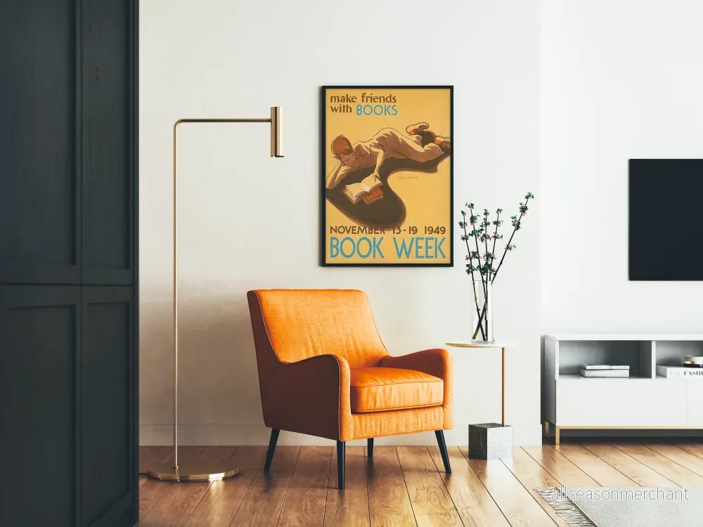 Vintageposter 'Bli Vän med Böcker' - Litterär Väggdekoration - Bild 2