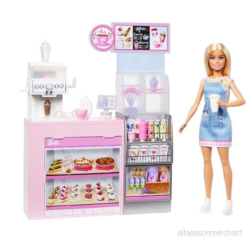 Barbie kafé lekset med blond barista docka och 12+ tillbehör inklusive kaffe smoothie maker, mat, koppar mer, HXN94 194735235568