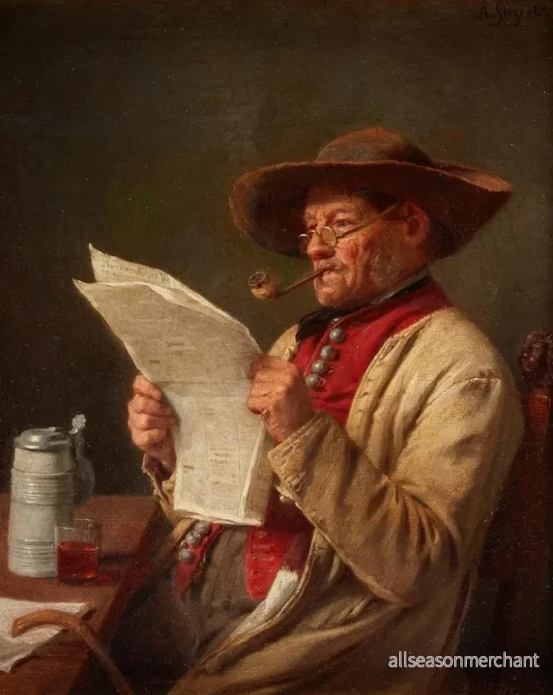 Målning av en man som läser nyheterna - August Friedrich Siegert | Konsttryck - Bild 2