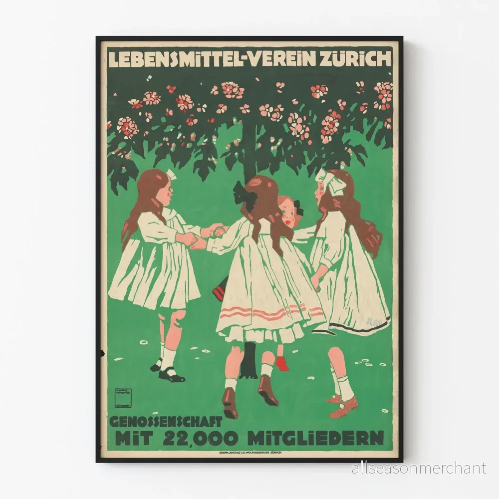 Vintageposter från Lebensmitte-Verein Zürich för väggdekoration