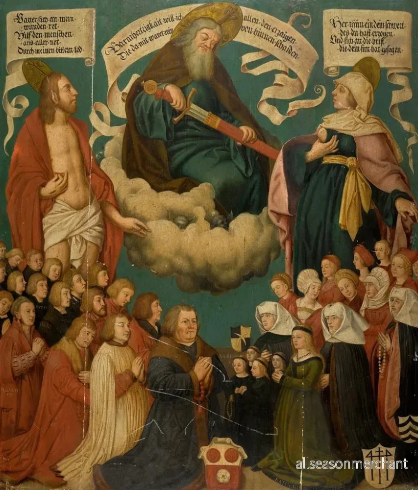 Konsttryck av Gud Fader, Kristus och Jungfru Maria med donatorer - Efter Hans Holbein den äldre - Bild 2
