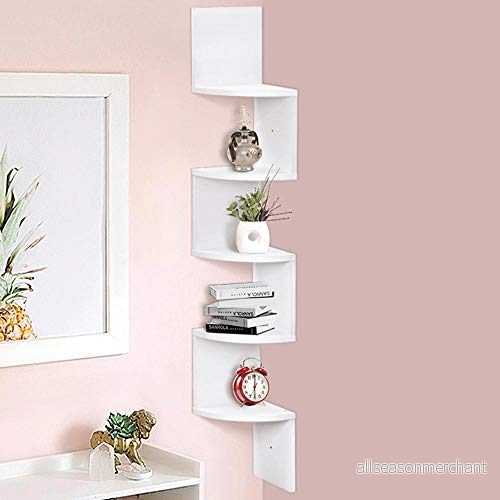 BAKAJI Bokhylla Vägghylla Vinkel Modern Design Melamin Träeffekt med 5 hörnhyllor Mått 123 x 20 cm (vit) 8051739528961