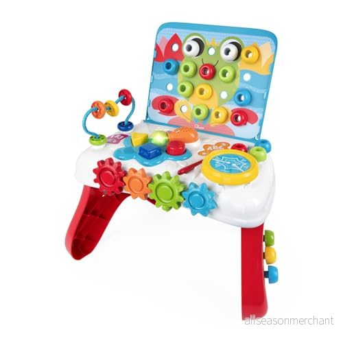 Chicco, Art&Craft Desk, Multifunktionell Bankett, Elektronisk Tvåspråkig, Ljus, Ljud, Fraser, Sånger, 20 Flaskor, 4 Växlar, Tamburin, Abacus, 2 Illustrerade Kort Front Retro, Spel 1036 Månader 8058664149353