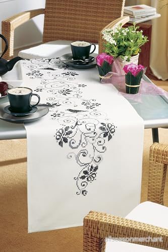 Vervaco Partnerbordslöpare elegant broderipack/löpare i förtryckt/förritade korsstygn, bomull, flerfärgad, 38 x 142 0,3 cm 5413480122080