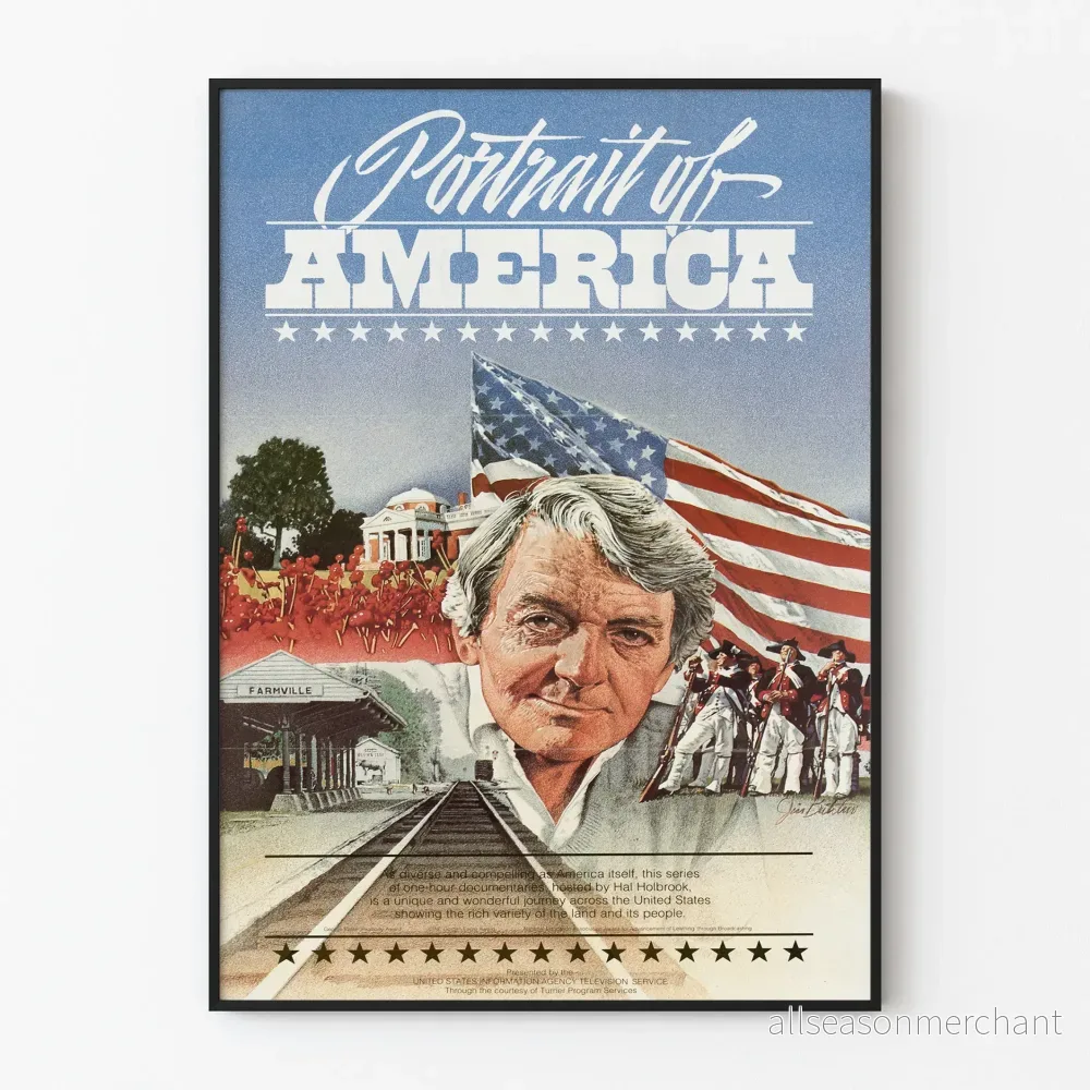 Porträtt av Amerika med amerikanskt flagga och historisk landskap Porträtt av Amerika med amerikanskt flagga och historisk landskap