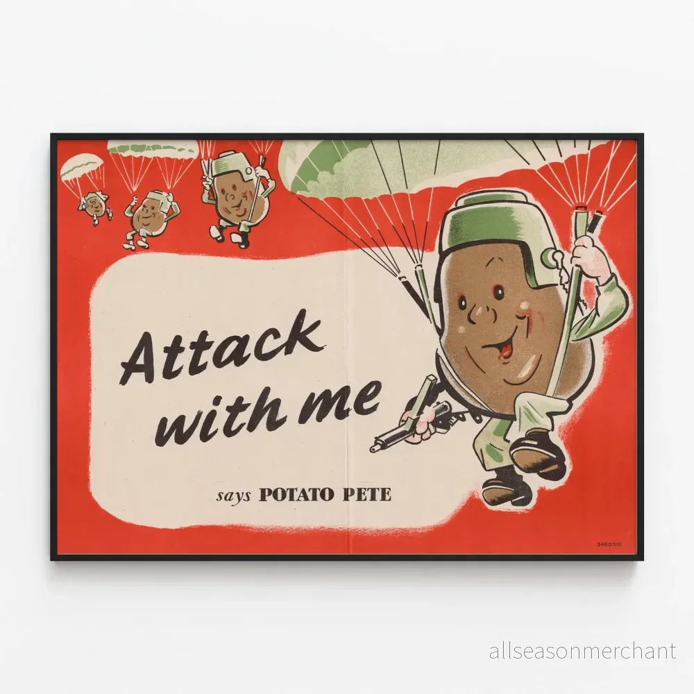 Vintageposter 'Attack with Me' Potato Pete - Lekfull väggdekoration