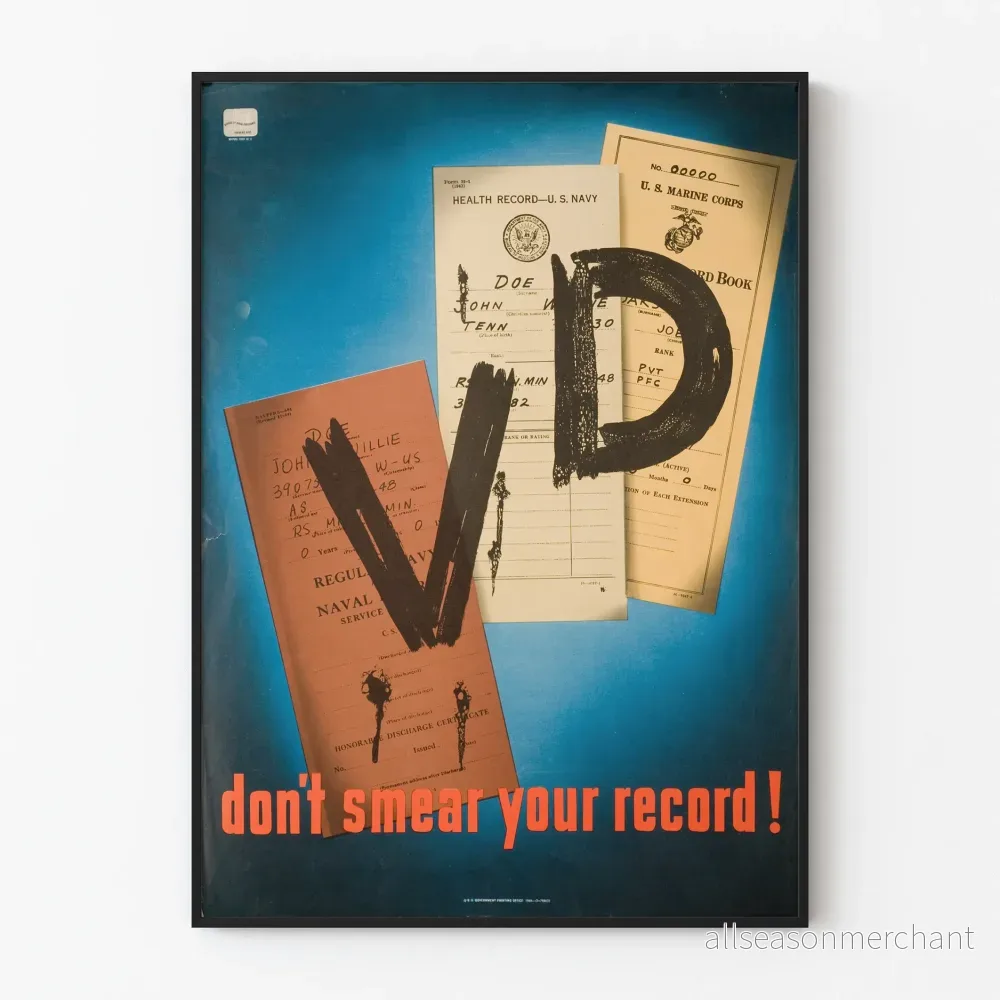 Vintage militärposter 'Don't Smear Your Record' Navy US