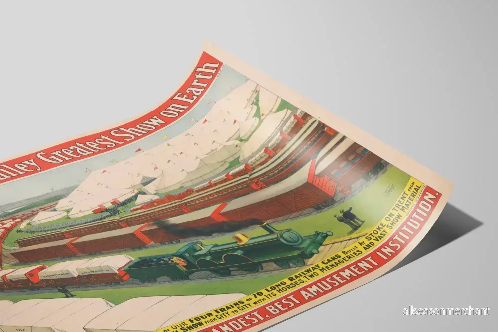 Vintageposter Barnum & Bailey Greatest Show på jorden, ankomst av de fyra tågen - Bild 2