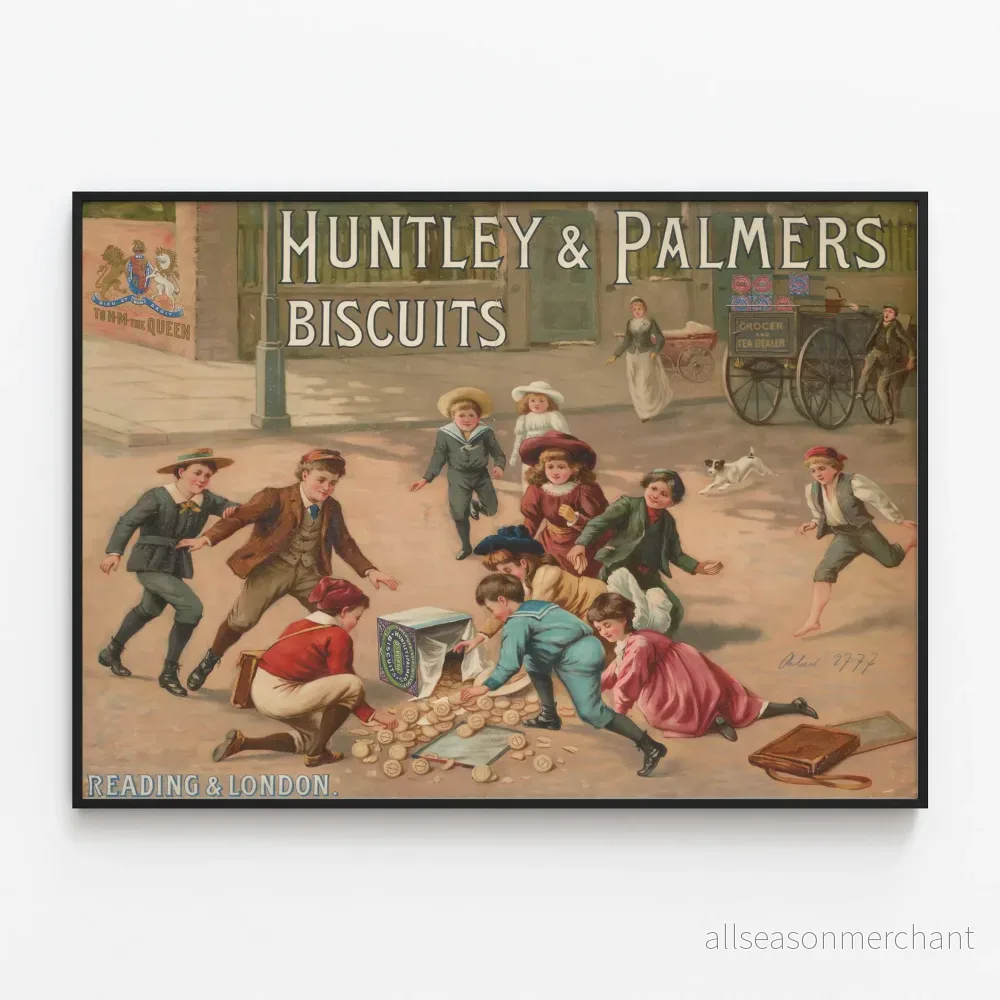 Vintageposter Huntley & Palmers Biscuits retro väggdekoration