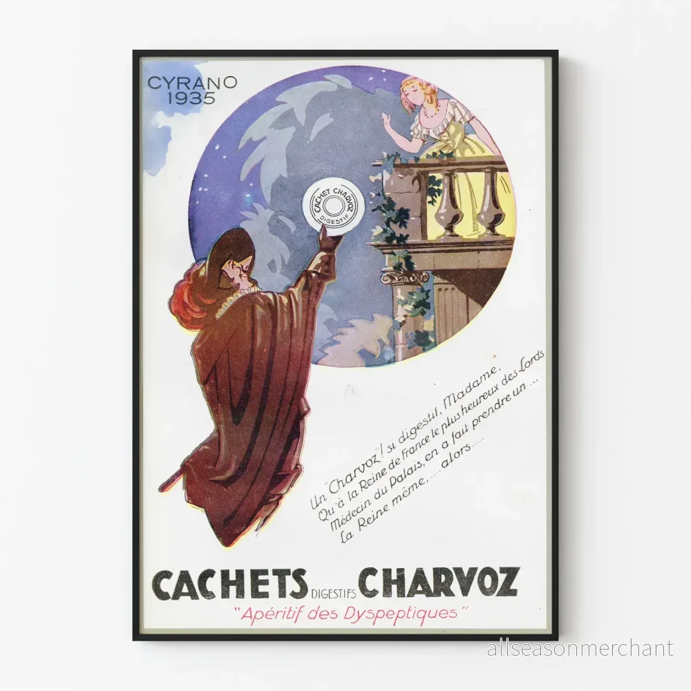 Vintageposter Cachets Digestifs Charvoz 1935 retro väggdekoration