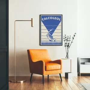 Vintage blå poster Calcoleol med stiliserad fisk - Bild 2