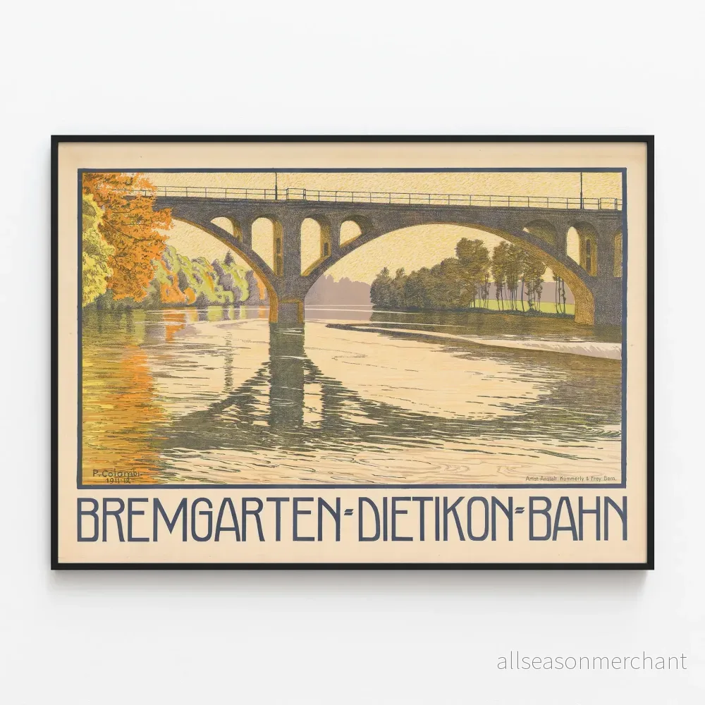 Vintageaffisch av järnvägsbron Bremgarten-Dietikon