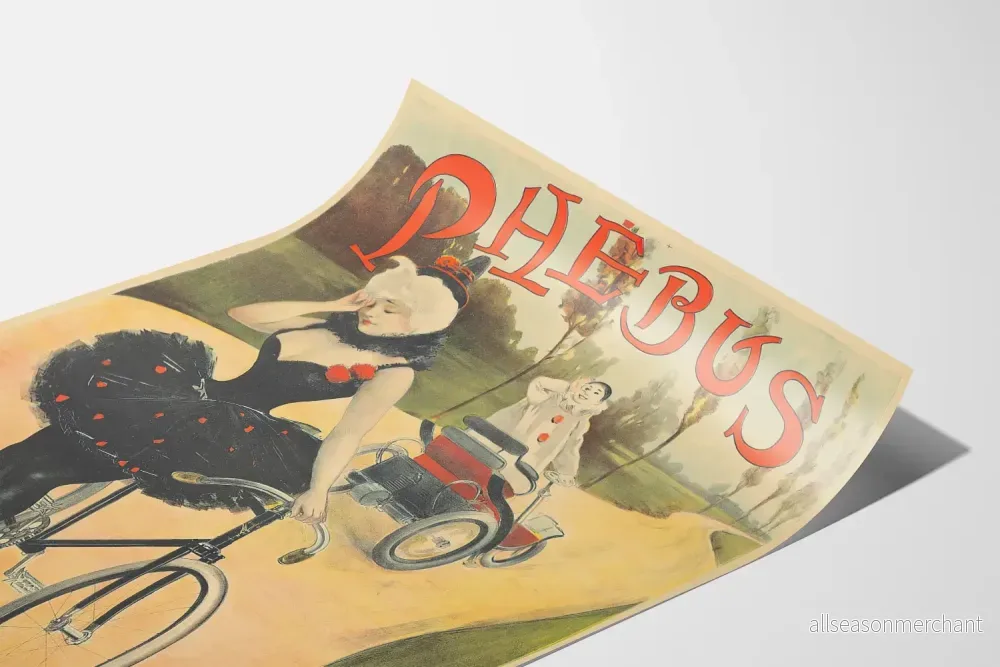 Vintageposter Phebus Paris Cykel och Clown på gammal bil - Bild 3