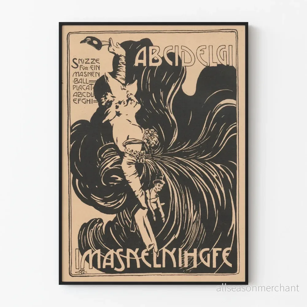 Poster Skiss Art Nouveau svart och beige för väggdekoration Poster Skiss Art Nouveau svart och beige för väggdekoration