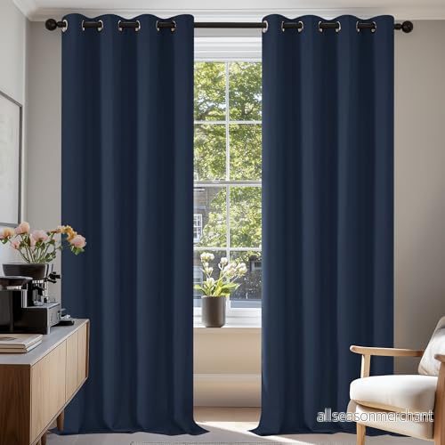 Deconovo ogenomskinlig gardin med köldskydd, gardin, köldskyddsgardin, 214 x 132 cm (längd bredd), mörkblå, set om 2 6941726313903