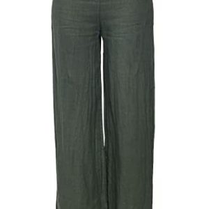 Bonateks Dambyxor 100% linne tillverkade i Italien, rena byxor elastisk midja, ljus khaki, storlek: M, Khaki klar, M 6099016384390
