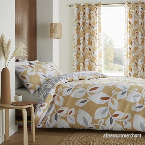 Catherine Lansfield Inga Leaf Gold påslakan + örngott säng 105cm 180x220+50x125 5607032159406