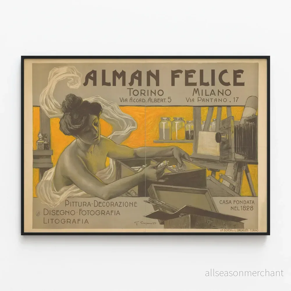 Vintageposter Alman Felice - Konstnärlig väggdekoration och fotografi i Turin och Milano