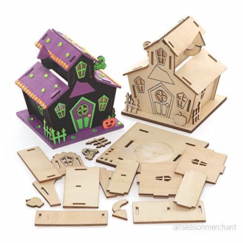 Baker Ross FE764 Spökhus trä modellsats 3-pack, värmeljushållare för att dekorera och visa, trähantverk barn, perfekt halloween konst hantverksprojekt 5051174122710