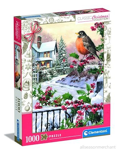 Clementoni Pusselsamling Robin And Holly Blushes 1 000 bitar pussel för vuxna 14 99 år, present till män/kvinnor, tillverkad i Italien, 81501 8005125815012