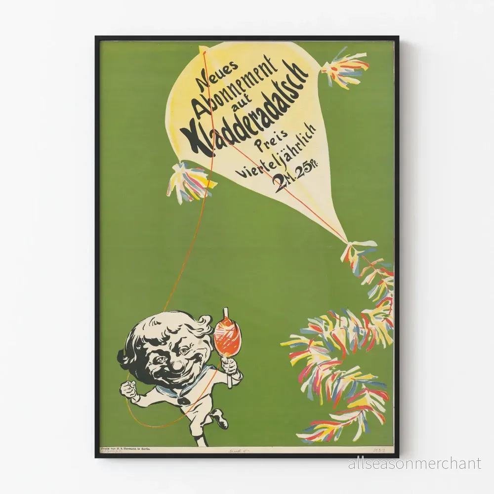 Vintageposter "Nouveau Abonnement" på grön bakgrund