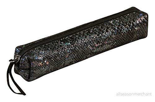 Clairefontaine Ref 410022C Céleste' smalt pennfodral i läder 4 x 2,5 19,5 cm, tillverkad av äkta lammskinnläder, metalldragkedja med läderdragare svart 3329684100224
